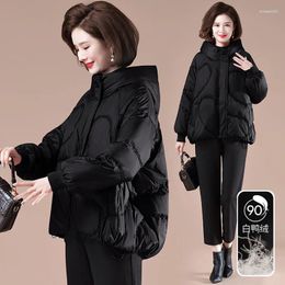 Women's Trench Coats 2024 Winter Women Loose And Casual Hooded Down Cotton Jacket Thickened White Duck For Middle-Aged Mothers Coat