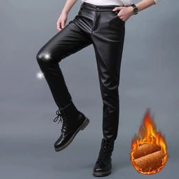 Womens Pants Capris fashionable winter mens tight pu leather pants motorcycle plus velvet to keep warm 231218