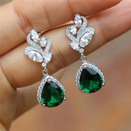 Dangle Earrings Vintage Green CZ For Party Romantic Women's Accessories Birthday Gift High Quality Luxury Jewellery Bulk