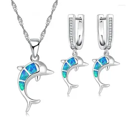 Necklace Earrings Set 2023 Cute Dolphin Pendant And Fashion Imitation Opal Jewelry For Women Wedding Accessories Gift