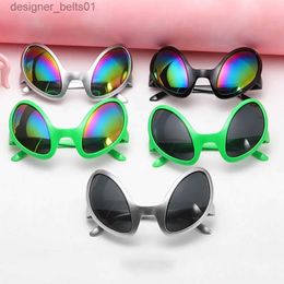 Sunglasses New Alien Glasses Funny Holiday Party Sunglasses Halloween Adults Kid Party Supplies Rainbow Lenses ET Sun Glasses ShadesL231218