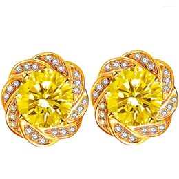 Stud Earrings 3 Carats Yellow Crystal Citrine Gemstones Zircon Diamonds Flowers For Women Gold Filled Fine Jewellery Accessories