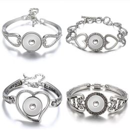 New Fashion silver plated hollow Rhinestone hearts snap Bracelet bangle 22CM fit 18MM snap button jewelry whole256S