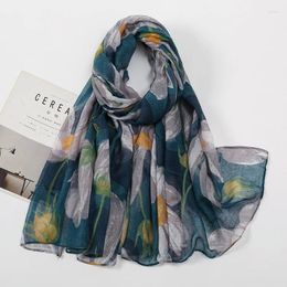 Scarves 2023 Fashion Big Ombre Petal Floral Viscose Scarf Lady Print Soft Voile Shawls And Wraps Pashmina Foulards Muslim Hijab 180 70Cm