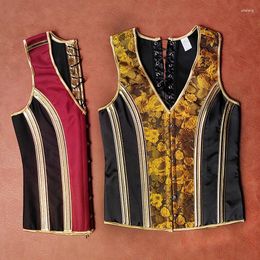 Men's Vests Male Vintage Dress Waistcoat Waist Trainer Luxury Corset Mediaeval Vest Lace Up Slimming Tops Bones Printed Costume Party Wedding