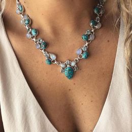 Pendant Necklaces Bohemian Style Turquoise White And Green Flower Necklace Women Latest Design Party Chain