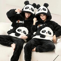 Men's Sleepwear Winter Thicken Couples Pajamas Suit Women Men Cartoon Panda Pijamas Sets Soft Warm Hooded Pyjama Plush Lovers Set