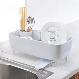 Kitchen Storage Plastic Dish Drying Rack Bowl Draining With Chopstick Cage Household Tableware Organiser Tray Box Basket