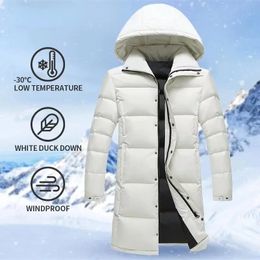 Men's Down Parkas Long Down Jacket Men Hooded Down Coat Winter Warm Thick Puffer Jacket White Duck Down Parkas Outdoor Outerwear Windproof Coat 231218