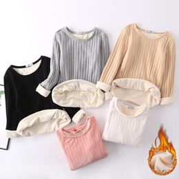 Women's Thermal Underwear Winter Velvet Thickened Undershirt Women Striped Cotton Thermal Underwear Warm Sling Long Sleeve Top Bottoming Cozy Clothing 231218