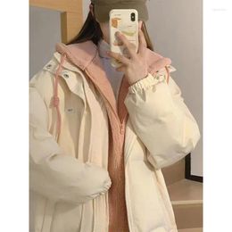 Women's Trench Coats Lamb Wool Hooded Jacket Female Cotton-Padded Thick Design Sense Autumn And Winter Holiday Y2k Korean Zip-up Coat