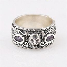 S925 retro sterling silver inlaid tiger head ring trend hip hop men and women couple Jewellery gift281K