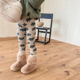 Trousers Winter Baby Fleece Leggings Cotton Infant Flower Print Tights Kids Casual Pants Plus Velvet Thick Toddler Girl Warm