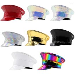 Berets PatentLeather Military Hat Party Club Stage Dance Women Glitter Headwear