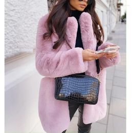 Women's Fur Faux Coat Women Pink Long Sleeve Lapel Winter 2024 Fashion Thicken Office Lady White Warm Jacket Mink Overcoat