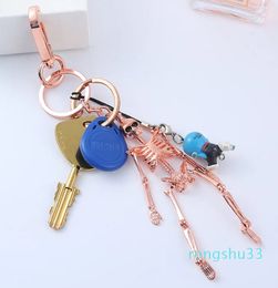 Women Antique Silver Colour Metal Alloy Skull Bag Charm Key Ring Car Keychain Keyring