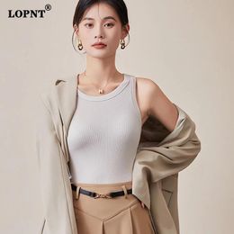 Camis Lopnt Seamless High Elastic Tank Top Solid Colour Ribbed Knitted Vest Women O Neck Sleeveless Top Female Slim Warm Undershirt