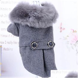 Dog Apparel Dog Apparel Winter Clothes Pet Cat Fur Collar Jacket Coat Sweater Warm Padded Puppy For Small Medium Dogs Pets Drop Delive Otqrv