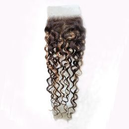 P4/27 Piano Colour 4X4 Lace Closure Peruvian Brazilian 100% Human Hair Water Wave 10-24inch P4 27