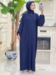Ethnic Clothing Ramadan Eid Hooded Abaya With Scarf Hijab Zipper Front Abayas For Women Dubai Muslim Jilbab One Piece Prayer Dress Kaftan