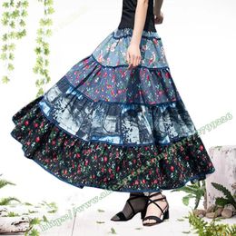Dresses Female Clothing Summer Cotton Linen Floral Pattern Ing Vintage Pastoral Style Pleated Woman Long Maxi Skirts Womens