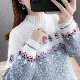 Womens Sweaters Women Mink Sweater Autumn Winter Pullover Female Half High Collar Loose Knit Tops Ladies Warm Knitting Coat 231218