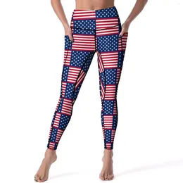 Women's Leggings American Flag Yoga Pants Sexy US National Day Custom Push Up Fitness Running Leggins Breathable Stretch Sports Tights