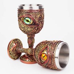 Mugs Dragon Eye Goblet Mug Bottle Stainless Steel Resin Wine Beer Party Glass Man Gifts Bar Drinkware Fantasy Chalice Retro Tumbler 231218