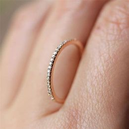 Super Thin Crystal Couple Wedding Ring Silver Rose Gold Engagement Rings Alloy Trendy Women Anillos Nice Girlfriend Gifts AR19271C