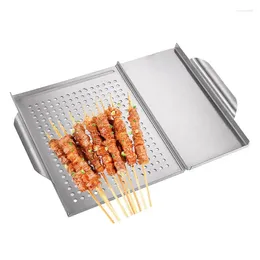 Tools Grill Tray For Outdoor 2 In 1 Stainless Steel Topper Pans Bbq Grilling