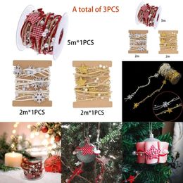 New Christmas Toy Supplies 3PCS 2/5m Star Bead Chain Ribbon Christmas Ribbon Decoration Xmas Tree Ornament for Party Home DIY New Year Gift Box Packaging