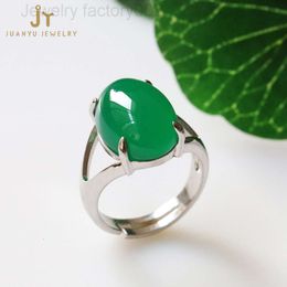 Wholesale precious stone jewelry natural stone jade chalcedony ring green agate adjustable custom ring women accessories