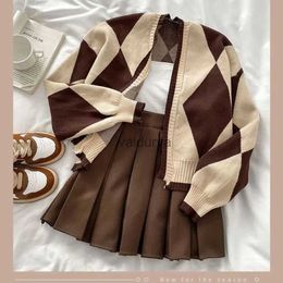 Skirts Fashion Hot Girl Knitting Suit Sling Sweater Cardigan Coat 2023 Autumn Winter Pleated Short Skirt Sweet Elegant Three-piece Set YQ231218