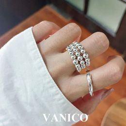 Wedding Rings Three Layers Beaded Ball Open Ring Sterling Silver Simple High Polished Plain Adjustable Triple Row Beads Finger Ring for Women 231218