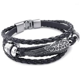 Charm Bracelets Retro Metal Buckle Bracelet Jewellery Wing Angel Braid Cuff Leather Alloy Fancy For Man And Woman Hand Chain Colour B294O