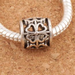 Alloy Tube Clover Round Metal Big Hole Loose Beads 122pcs lot 9x9x9 mm Antique Silver Fit European Bracelets Jewelry DIY L1392239T