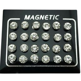 REGELIN 12 Pair lot 4 5 6 7mm Round Crystal Rhinestone Magnet Stud Earring Puck Women Mens Magnetic Fake Ear Plug Jewelry278b