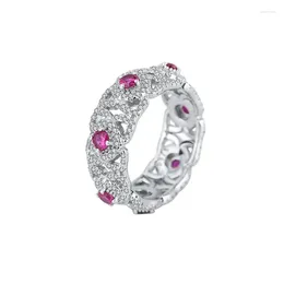 Cluster Rings ZOCA 925 Sterling Silver Creat Ruby Diamond Sugar Tower With Large Red Corundum Stone Women Fine Jewelry