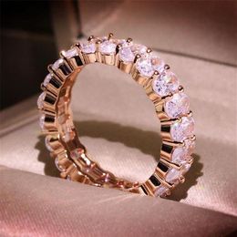 Rulalei Brand New Luxury Jewelry 925 Sterling Silver&Rose Gold Fill Oval Cut White Topaz CZ Diamond Gemstones Women Wedding Band R234f