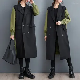 Women's Trench Coats Oversized Windbreaker Blazer 2023 Autumn/Winter Temperament Casual Colour Block Cardigan Fashion Slim Coat Z3173