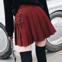 Dresses Women Lace Up Front Fashion Preppy Style High Waist Pleated Skirt Wind Cosplay Skirt Kawaii Female Mini Skirts Short under It