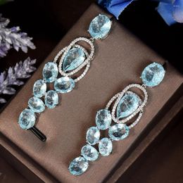 Dangle Earrings HIBRIDE Chic Europe Royal Cubic Zircon Light Blue Long Water Drop For Women Engagement Wedding Jewelry E-495