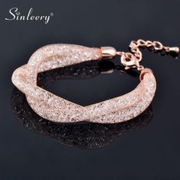 SINLEERY Luxury 2 Layer Cross Mesh Bracelet With Sparkling Crystal Inside Women Girl Fashion Jewellery 2 Colour SL068 SSH211z