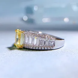 Cluster Rings 2023 925 Silver High Carbon Diamond Ancestral Yellow 5 7mm Radiant Cut European And American Explosion Style Ring