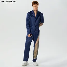 Men's Tracksuits 2023 Men Sets Embroidery Mesh Patchwork Streetwear Lapel Long Sleeve Blazer & Pants 2PCS Fashion Casual Suits S-5XL INCERUN