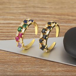 Cluster Rings Nidin Fashion Double Layers Zircon Inlaid Opening Adjustable 3 Colours For Young Girls Wedding Party Luxury Accessories