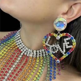 Dangle Earrings Handmade Full Rhinestone Oversized Heart Drop Dinner Jewellery For Women Crystal Letter LOVE Accessories