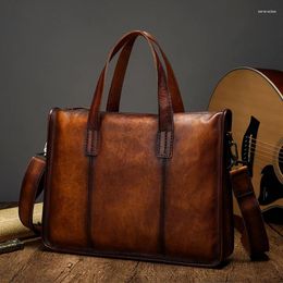 Briefcases Men's Leather Handbag First Layer Cowhide Business Computer Bag Large-capacity Shoulder Messenger Genuine Men