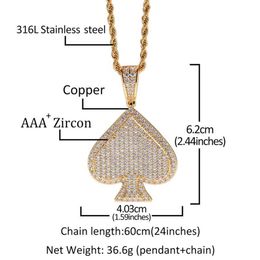 Hiphop Full Diamond Poker Pendant Necklace Luxury 18K Gold Plated Hip Hop Jewellery Bling CZ Mens Heart Necklaces217g