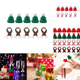 New Christmas Toy Supplies 10pcs Christmas Mini Knitting Hat Mini Scarf Knitted Wool Scarf Mini Santa Hat for Hair Accessories DIY Craft Xmas Party Decor